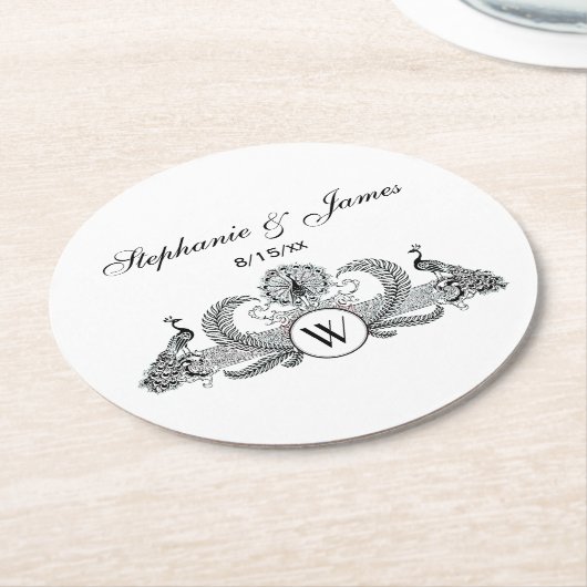  vredesmonogram ronde kartonnen onderzetter (Gebogen)