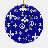 Vredesornament Blauwe en Witte Vleur de Lis Keramisch Ornament (Voorkant)