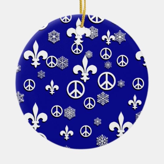 Vredesornament Blauwe en Witte Vleur de Lis Keramisch Ornament (Voorkant)