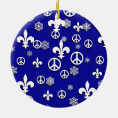 Vredesornament Blauwe en Witte Vleur de Lis Keramisch Ornament (Achterkant)
