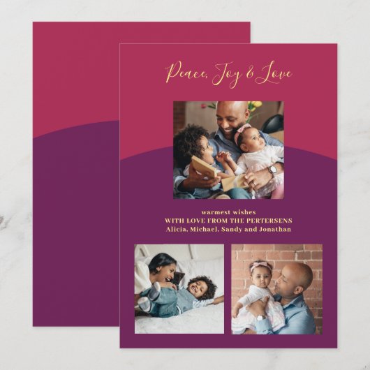 Vredesplezier houdt van moderne, eenvoudige gezinf feestdagenkaart (Voorkant / Achterkant)