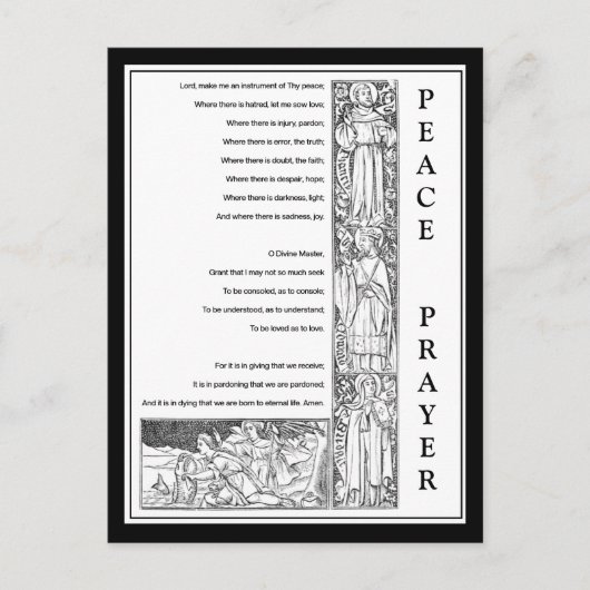 VREDESPRAYER VAN ST. FRANCIS BLACK EN WHITE BRIEFKAART (Voorkant)