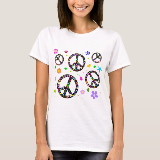 Vredessignalen en bloemen t-shirt (Voorkant)