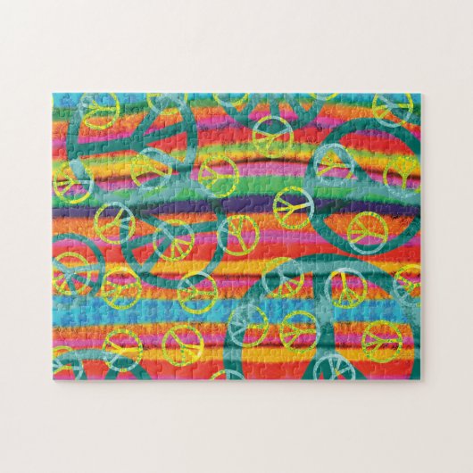 Vredessignalen Retro Pink Yellow Turquoise Waterve Legpuzzel (Horizontaal)