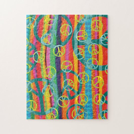 Vredessignalen Retro Pink Yellow Turquoise Waterve Legpuzzel (Verticaal)
