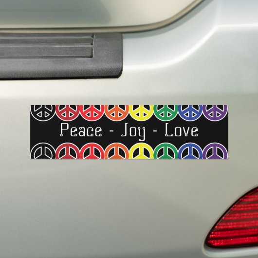 Vredessignatie regenboog op zwarte vredesliefde bumpersticker (Op auto)