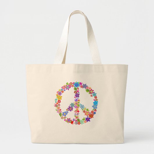 Vredessymbool Bloemkracht Kleurrijk Ontwerp Grote Tote Bag (Voorkant)