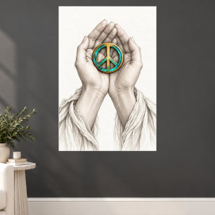 Vredessymbool Gekust in Handen Poster