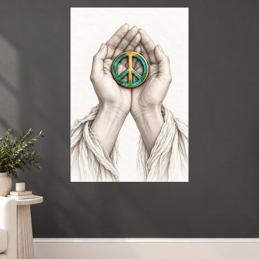 Vredessymbool Gekust in Handen Poster