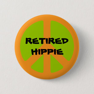 Vredessymbool, Gepensioneerde Hippie, pinback knop Ronde Button 5,7 Cm