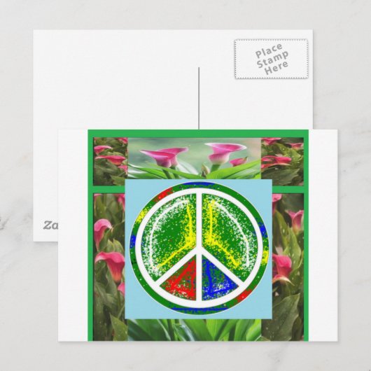 VREDESSYMBOOL: Groene artistieke bloemen Briefkaart (Voorkant / Achterkant)