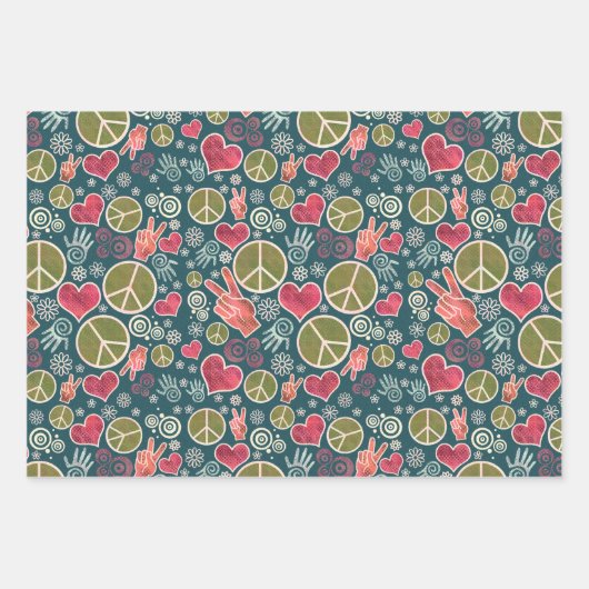 Vredessymbool Hipster Pacifism Sign Set Inpakpapier Vel (Voorkant 2)