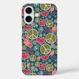 Vredessymbool Hipster Pacifisme Tekenontwerp iPhone 16 Hoesje