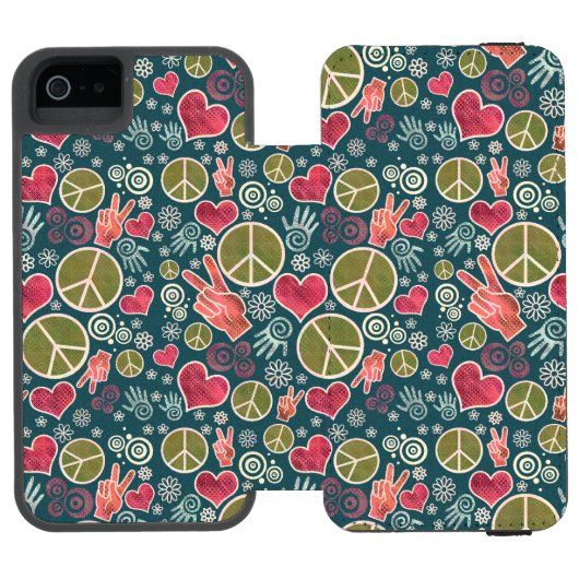 Vredessymbool Hipster Pacifisme Tekenontwerp Incipio iPhone Portemonnee Hoesje (Agenda Open)