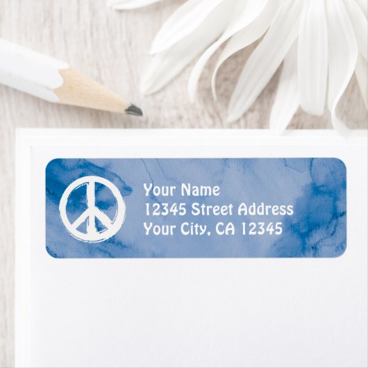 Vredessymbool in het wit op Waterverf Etiket (Insitu)