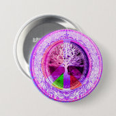 Vredessymbool in regenboogkleuren ronde button 7,6 cm (Voorkant /achterkant)