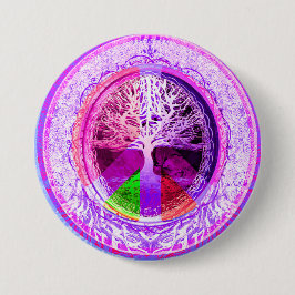 Vredessymbool in regenboogkleuren ronde button 7,6 cm