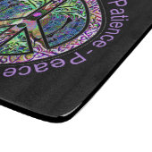 Vredessymbool met levensboom en positieve woorden snijplank (Hoek)