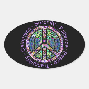 Vredessymbool met vrede, harmonie, evenwicht ovale sticker