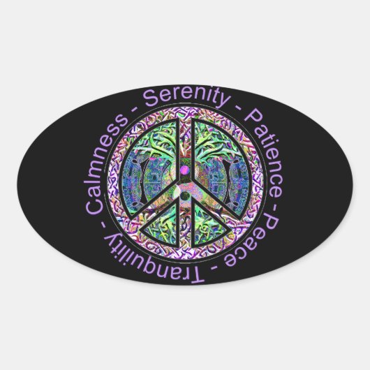 Vredessymbool met vrede, harmonie, evenwicht ovale sticker (Voorkant)