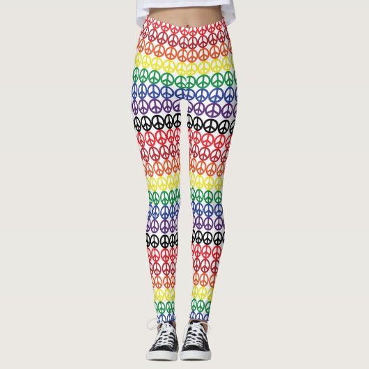 Vredessymbool Multi-Rainbow Stripes Leggings (Voorkant)