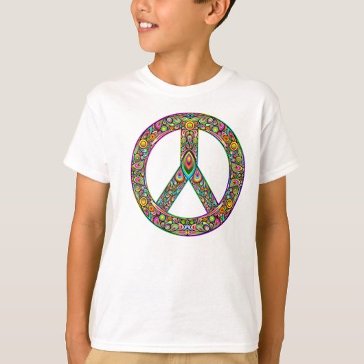 Vredessymbool Psychedelic Art Design T-Shirt (Voorkant)