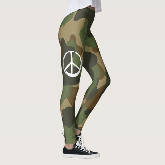 VREDESSymbool Teken Anti-War Hippie Green Camoufla Leggings (Rechts)