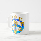 Vredessymbool voor alle wereldgodsdiensten koffiemok (Voorkant links)