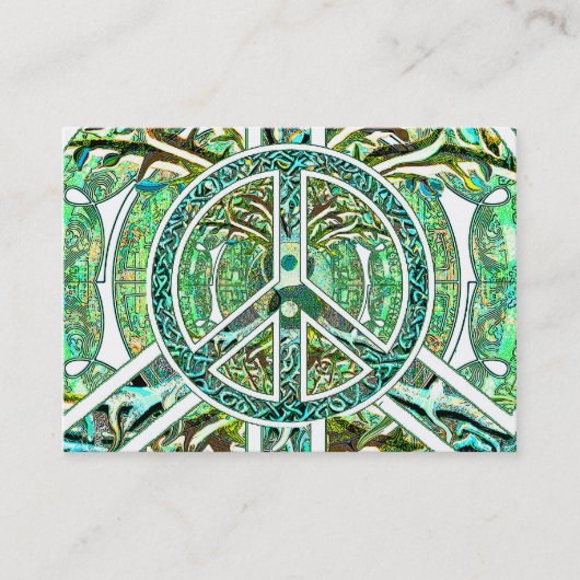Vredessymbool, Yin Yang, boom van het leven in het Visitekaartje (Voorkant)
