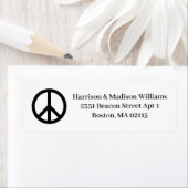 Vredessymbool zwart-wit, aangepast retouradres etiket (Insitu)