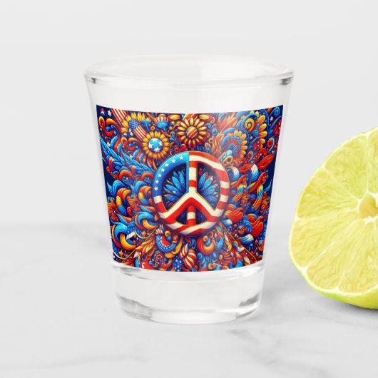 Vredesteken-4 juli-Onafhankelijkheidsdag-Groovy Shot Glas (Voorkant)