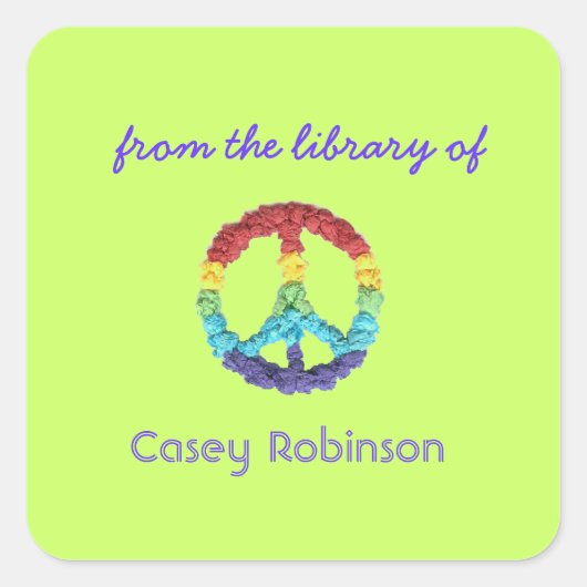 Vredesteken aangepaste boekplaten vierkante sticker (Voorkant)