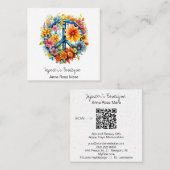 *~* Vredesteken AP57 Boho QR Retro  Flowers Vierkante Visitekaartje (Voorkant / Achterkant)