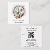 *~* Vredesteken AP57 Boho Retro  Flowers QR Vierkante Visitekaartje (Voorkant / Achterkant)