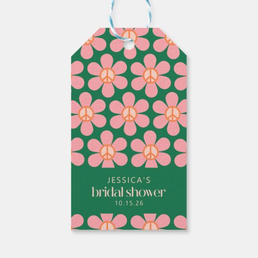 Vredesteken Bloem Groen Roze Aangepaste Bruidsdouc Cadeaulabel (Achterkant)