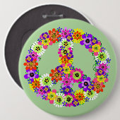 Vredesteken bloem ronde button 6,0 cm (Voorkant /achterkant)