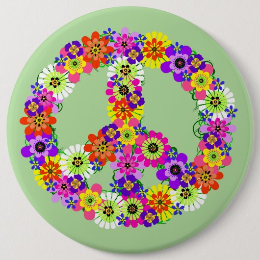 Vredesteken bloem ronde button 6,0 cm (Voorkant)