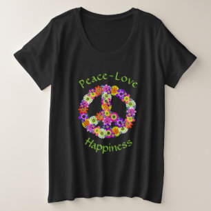 Vredesteken Bloem Vrede Liefde Geluk Grote Maat T-shirt
