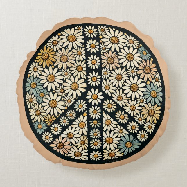 Vredesteken Daisies Rond Kussen (Voorkant)