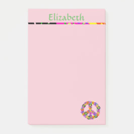 Vredesteken gepersonaliseerd met naam in roze post-it® notes
