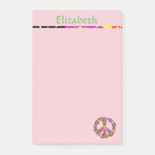 Vredesteken gepersonaliseerd met naam in roze post-it® notes