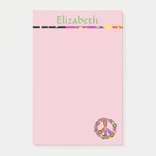 Vredesteken gepersonaliseerd met naam in roze post-it® notes (Voorkant)