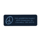 Vredesteken hand getekend blauw vakantie retour ad etiket (Voorkant)