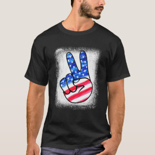 Vredesteken Hand Patriottisch gebleekt met vlag Am T-shirt