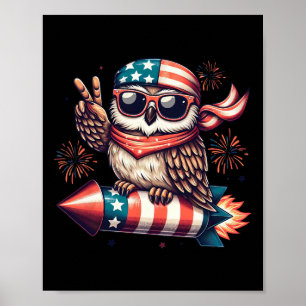 Vredesteken Hand Uil Vuurwerk Amerikaanse Vlag 4e Poster