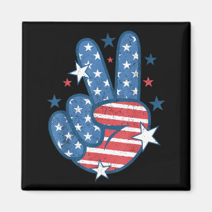 Vredesteken Hand Usa Vlag 4 Juli Patriottische Man Magneet