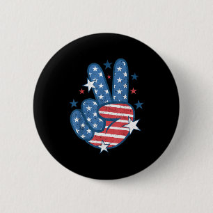 Vredesteken Hand Usa Vlag 4 Juli Patriottische Man Ronde Button 5,7 Cm
