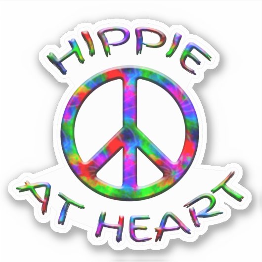 Vredesteken Hippie in het hart Kleurrijke Contour  Sticker (Voorkant)