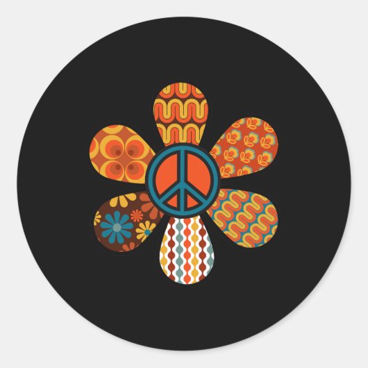 VREDESTEKEN LIEFDE 60s 70s Groovy Hippie Kostuumza Ronde Sticker (Voorkant)