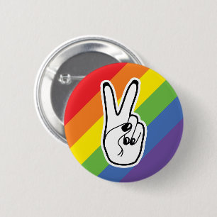 Vredesteken linkerhand met Rainbow LGBTQ Pride All Ronde Button 5,7 Cm